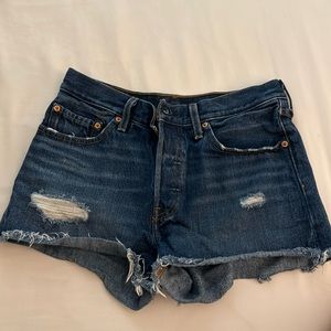 Levi dark wash jean shorts, size 27!